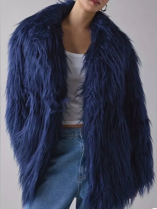 Azalea Wang Jackets & Blazers - NWT WOW Azalea Wang Dark Blue Faux Fur Jacket - L/XL